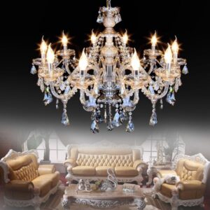 Ridgeyard 25.6 x 35.4 Inch Modern Luxurious 10 Lights K9 Crystal Chandelier Candle Pendant Lamp Living Room Ceiling Lighting