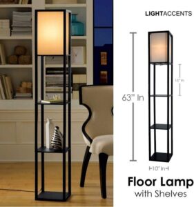 Light Accents Wood Floor Standing Lamp with Shelves